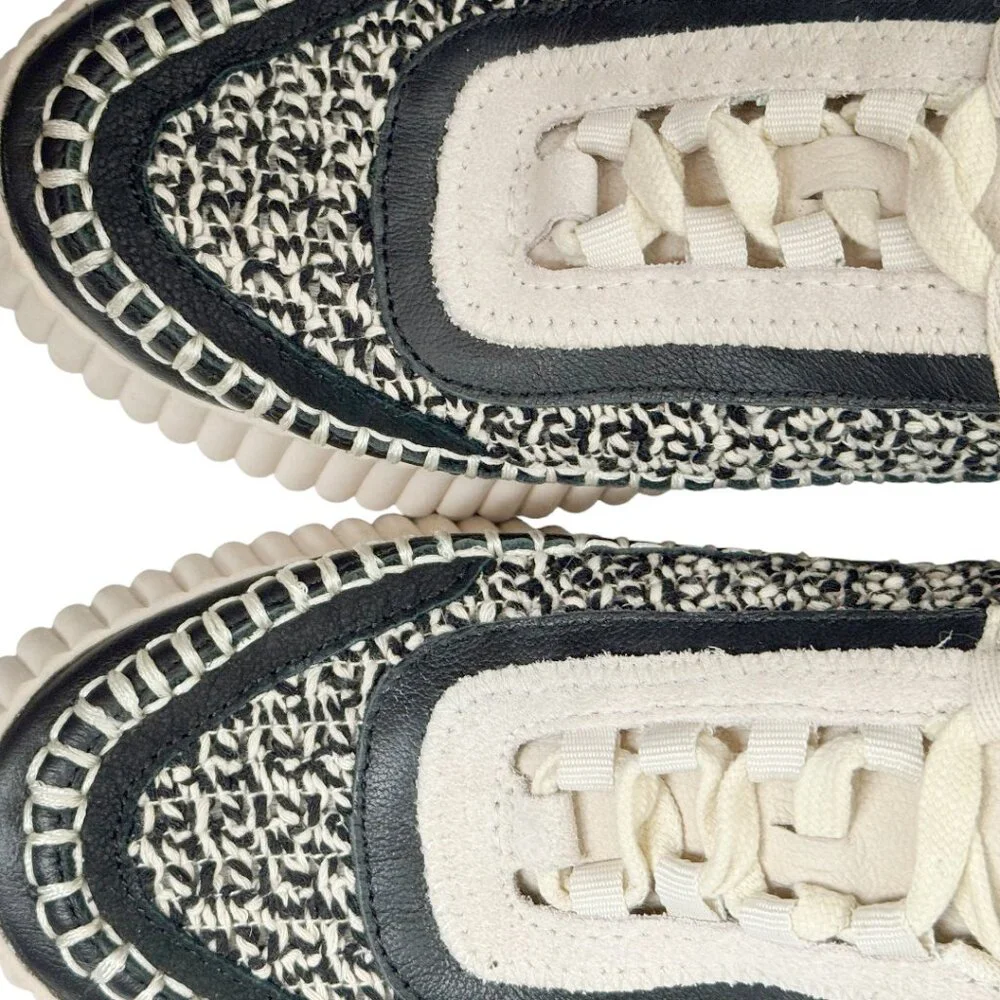 DOLCE VITA DOLAN WHITE BLACK SNEAKERS KNIT SUEDE LACE UP MODERN ELEVATED 9 - Picture 5 of 7